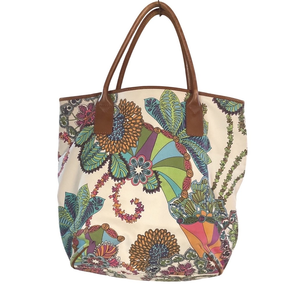 Trina Turk Women's Floral Printed Canvas Leather Trim Resort Sachet Bag One Size - Picture 5 of 15